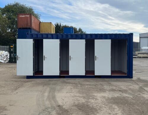 20ft Shipping Container with Four Hinged Steel Doors and Movable Partitions – Blue